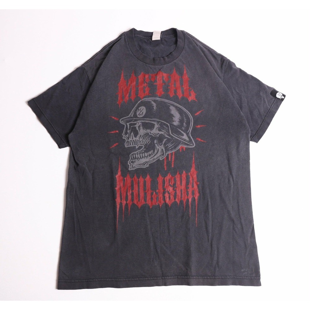 Metal Mulisha Mens Graphic T-Shirt Faded Black Skull Helmet Red Logo XL
